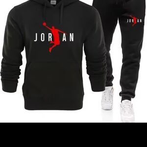 Jordan Black Tracksuit with Red and White Logo